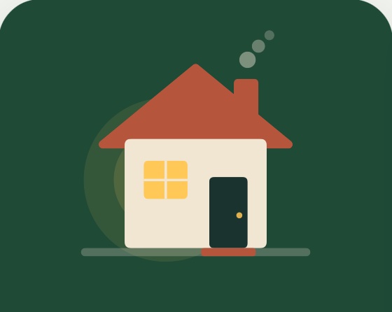 Illustration of a house with smoke from the chimney