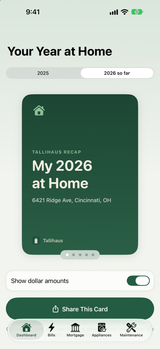 A shareable 'My 2026 at Home' recap card